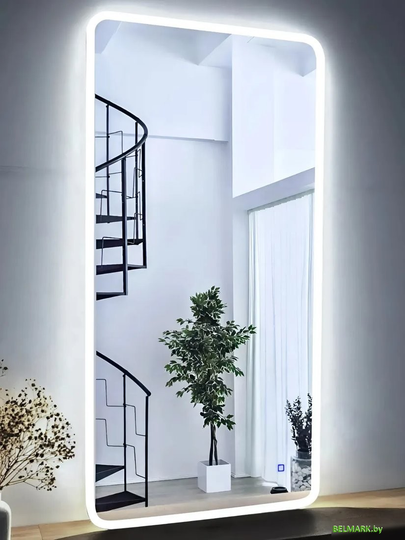 Зеркало с подсветкой eMZe Smartphone 50x100 LED.UV.SMART.50.100.BEL (белый с УФ-окантовкой и подсветкой) - фото