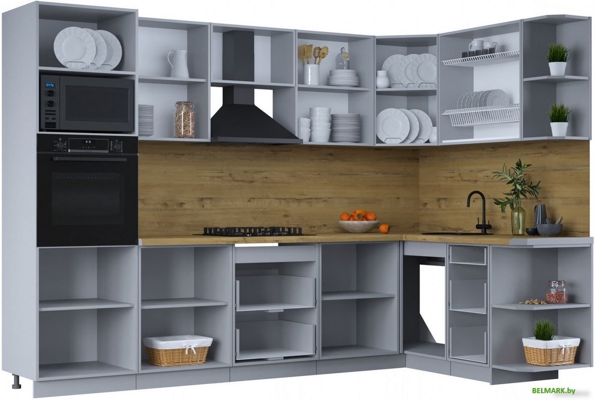 Готовая кухня Интерлиния Тренд 1.68x3.0 ВТ правая (мята/мята/дуб бунратти) - фото2