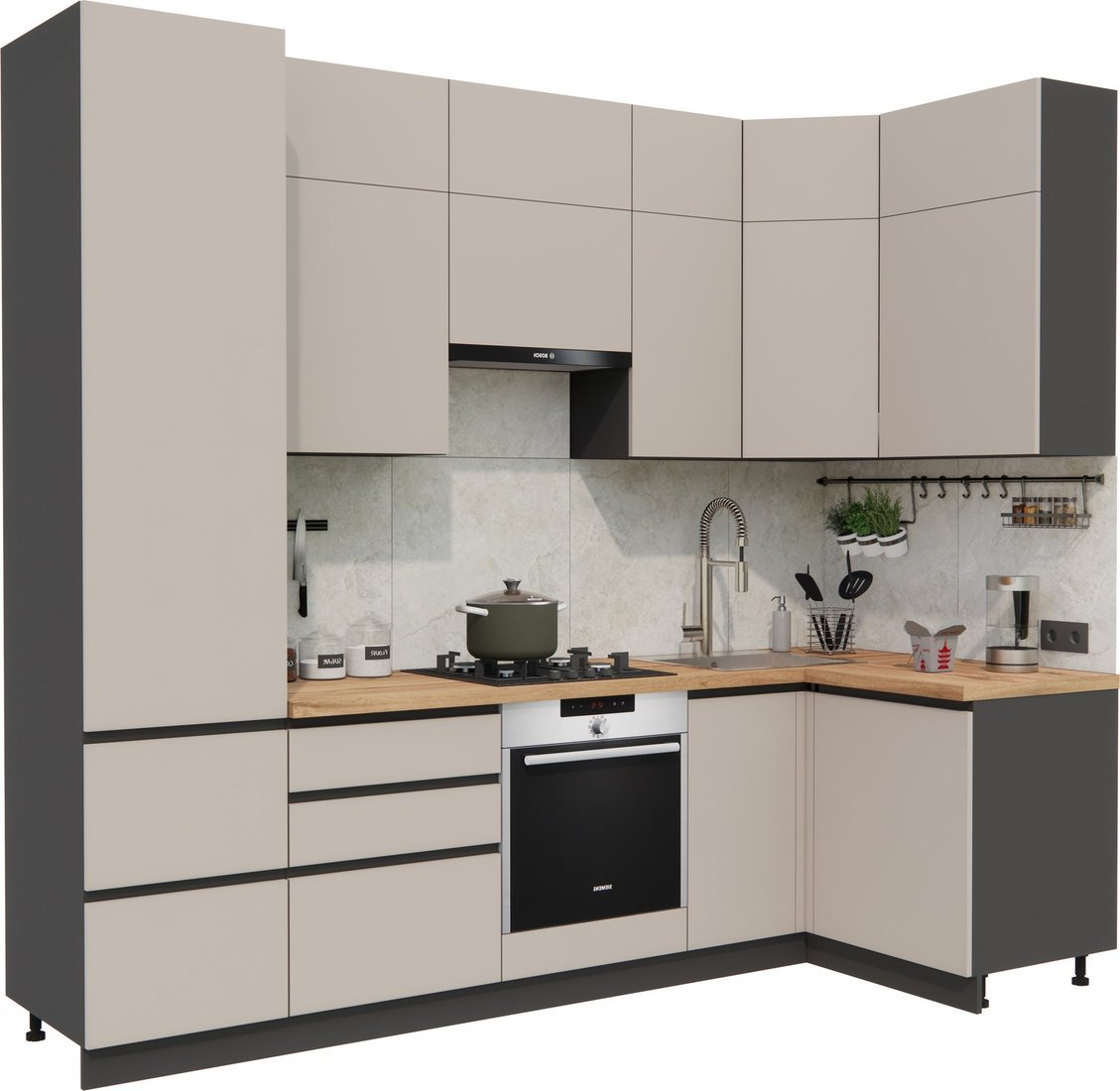 Готовая кухня ВерсоМебель Эко Премиум 1.2x2.7 правая (глиняный серый/ст. дуб вотан) - фото