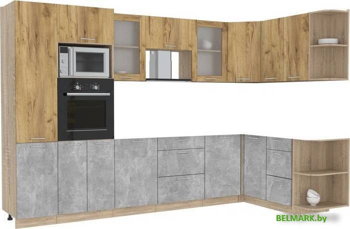 Готовая кухня Интерлиния Мила 1.68x3.2 правая без столешницы (дуб золотой/бетон) - фото