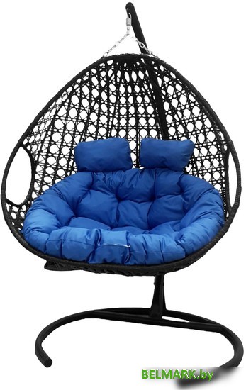 Подвесное кресло M-Group Для двоих Люкс 11510410 (черный ротанг/синяя подушка) - фото