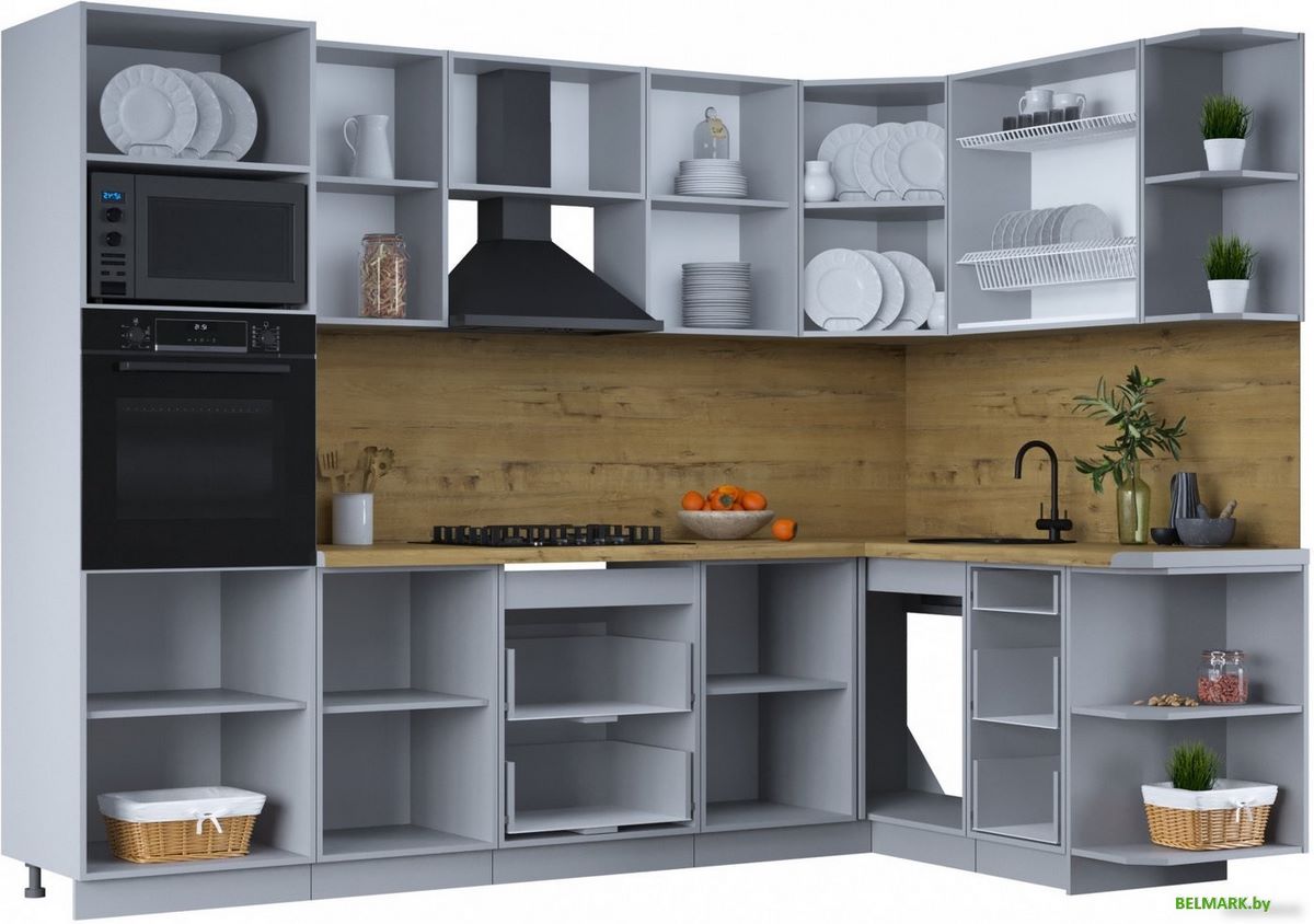 Готовая кухня Интерлиния Тренд 1.68x2.8 ВТ правая (мята/мята/дуб бунратти) - фото2