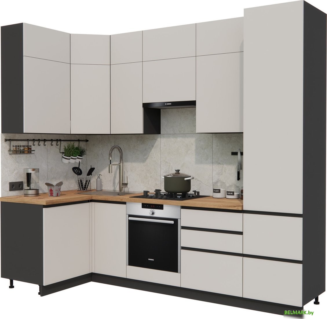 Готовая кухня ВерсоМебель Эко Премиум 1.2x2.7 левая (кашемир/ст. дуб вотан) - фото