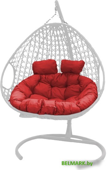 Подвесное кресло M-Group Для двоих Люкс 11510106 (белый ротанг/красная подушка) - фото