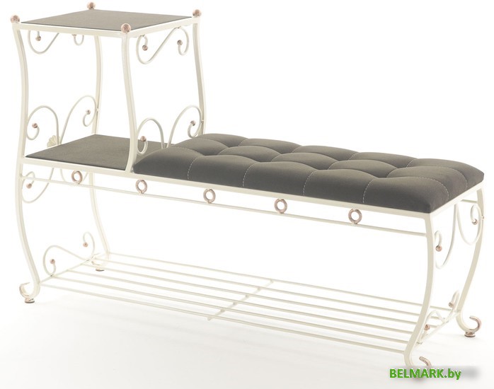 Банкетка AMC 8(1200)32 с этажеркой (слоновая кость/венге) - фото