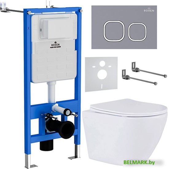 Унитаз подвесной Roxen Antares 530185-01 в комплекте с инсталляцией StounFix Dual Fresh 6 в 1 966332 (кнопка: серый бетон) - фото