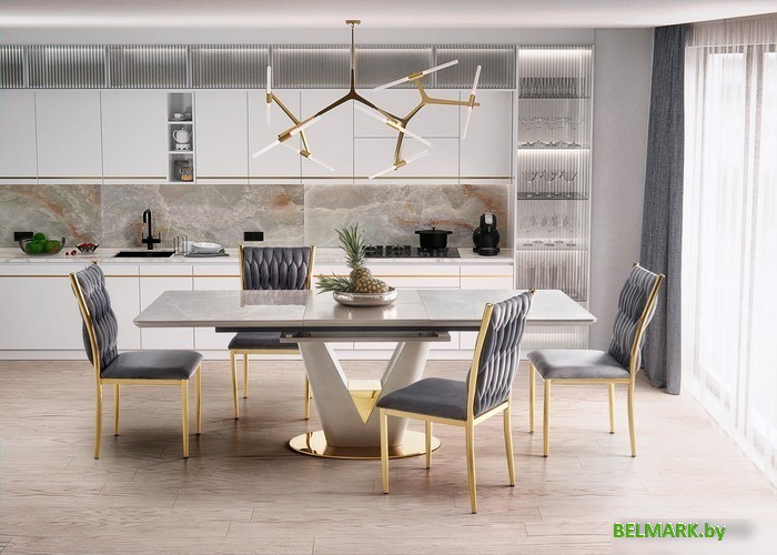 Кухонный стол Halmar Valentino 160 (светло-серый/золотой) - фото