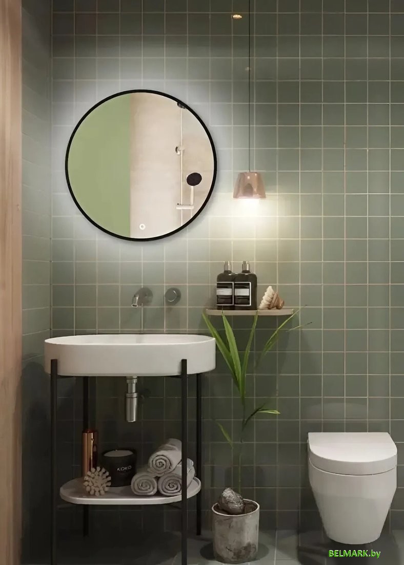 Зеркало с подсветкой eMZe 80 LED.UV.80.80.CHE.AF.4K (черный с УФ-окантовкой и подсветкой) - фото