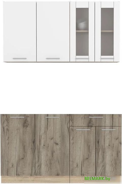 Готовая кухня Интерлиния Мила 14 без столешницы (белый платинум/дуб серый) - фото