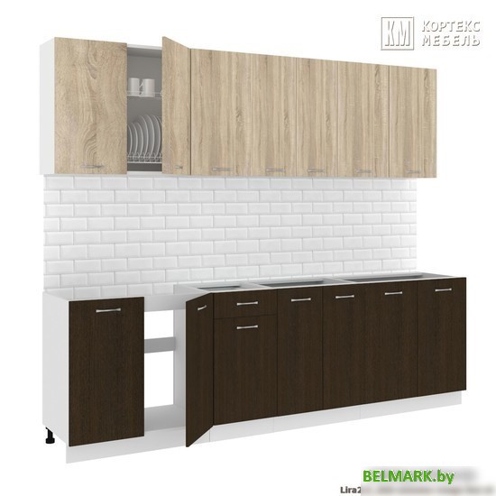 Готовая кухня Кортекс-мебель Корнелия Лира-лайт 2.6м без столешницы (дуб сонома/венге) - фото