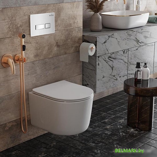 Унитаз подвесной Roxen Simple Compact в комплекте с инсталляцией StounFix Dual Fresh 6 в 1 964407 (кнопка: белое стекло) - фото2