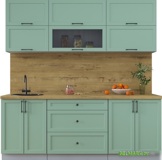 Готовая кухня Интерлиния Тренд 2.1Б (мята/мята/дуб бунратти) - фото