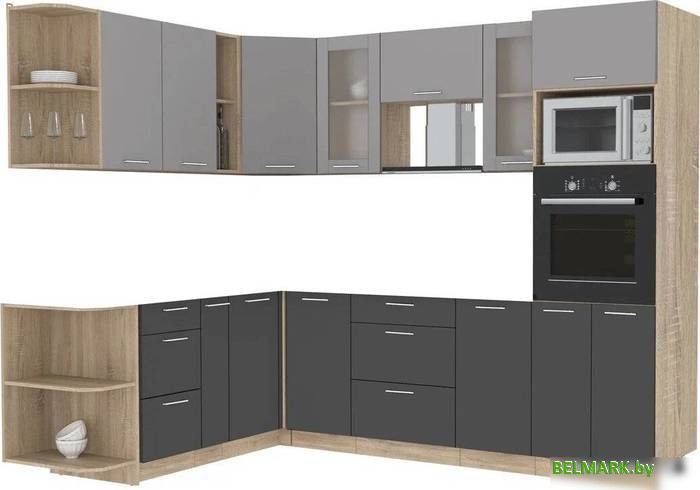 Готовая кухня Интерлиния Мила 1.88x2.6 левая без столешницы (серебристый/антрацит) - фото