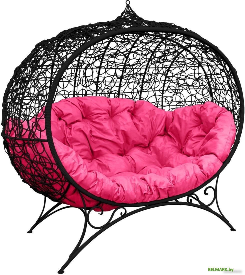 Садовый диван M-Group Улей на ножках 11220408 (черный ротанг/розовая подушка) - фото