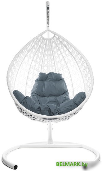 Подвесное кресло M-Group Капля Люкс 11030109 (белый ротанг/серая подушка) - фото2