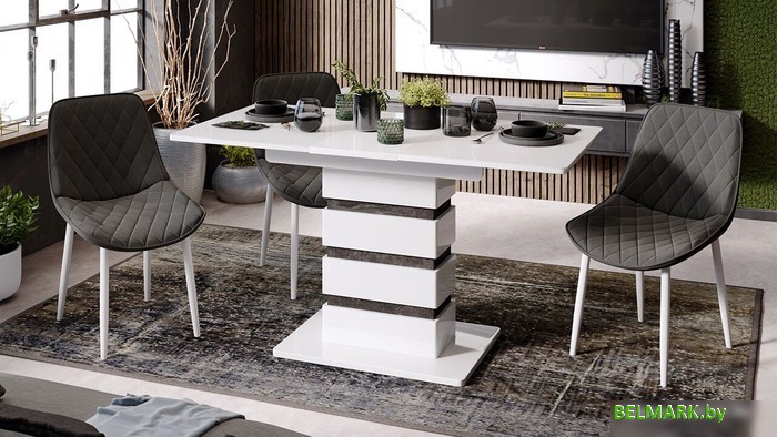 Кухонный стол Трия Мадейра тип 1 (белый глянец/ателье темный) - фото