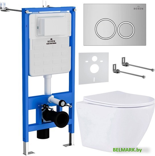 Унитаз подвесной Roxen Antares One Rimless 6 в 1 StounFix Dual Fresh 508565 (кнопка: хром) - фото
