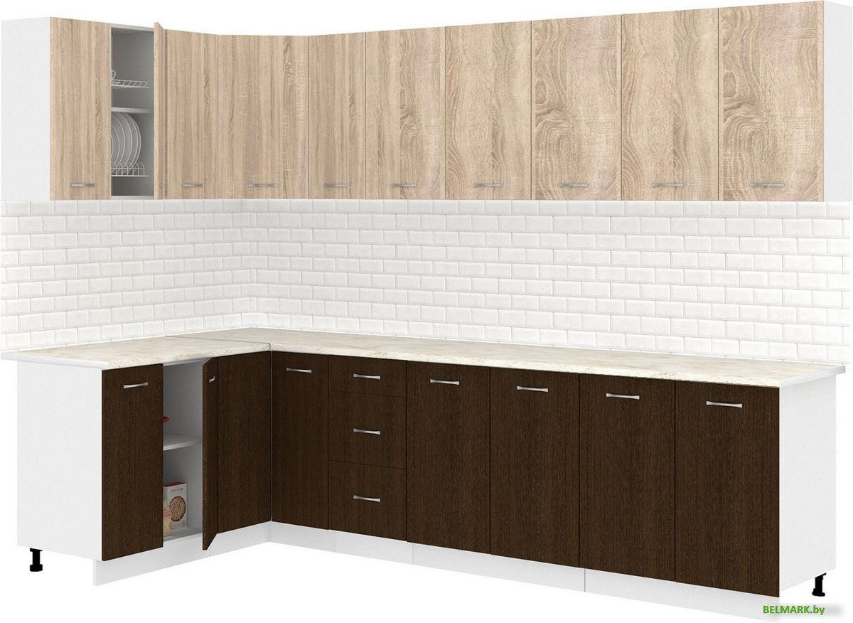Готовая кухня Кортекс-мебель Корнелия Лира 1.5x2.9 (дуб сонома/венге/королевский опал) - фото