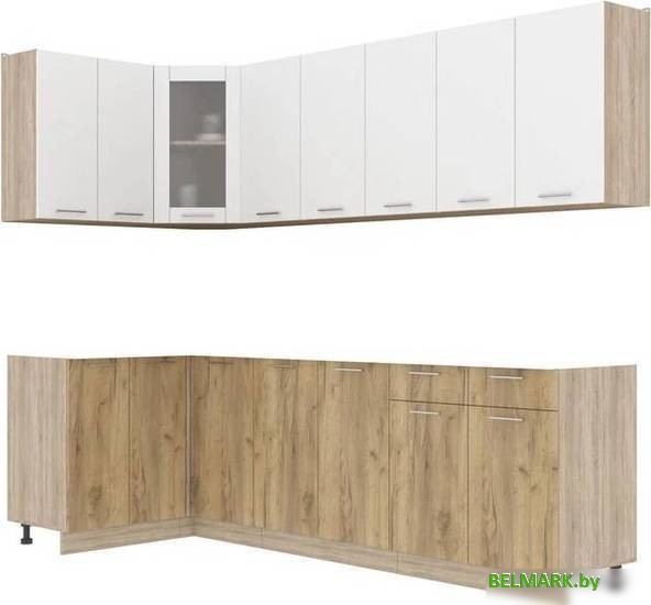 Готовая кухня Интерлиния Мила 12x26 без столешницы (белый платинум/дуб золотой) - фото