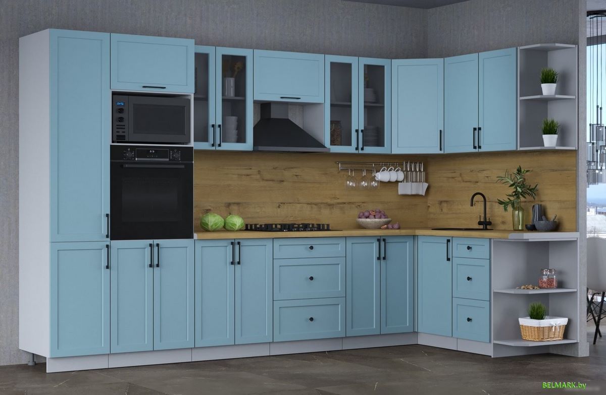 Готовая кухня Интерлиния Тренд 1.68x3.4 ВТ правая (океан/океан/дуб бунратти) - фото2