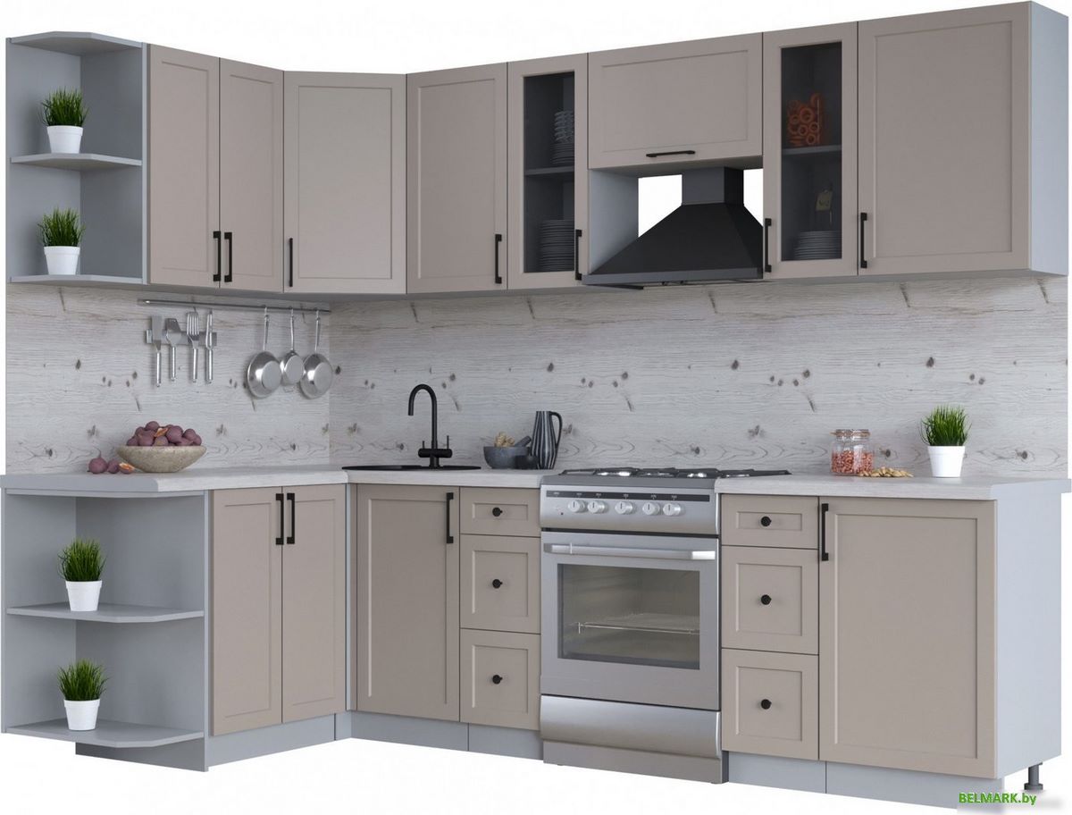 Готовая кухня Интерлиния Тренд 1.5x2.7 левая (луна/луна/бискайская сосна) - фото