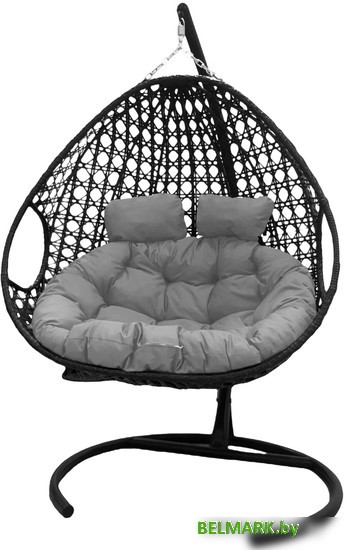 Подвесное кресло M-Group Для двоих Люкс 11510409 (черный ротанг/серая подушка) - фото