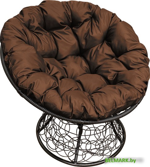 Кресло M-Group Папасан 12020405 (черный ротанг/коричневая подушка) - фото