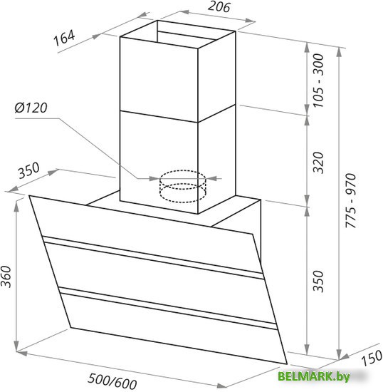 Кухонная вытяжка MAUNFELD Bridge 60 (нержавеющая сталь/черное стекло) - фото2