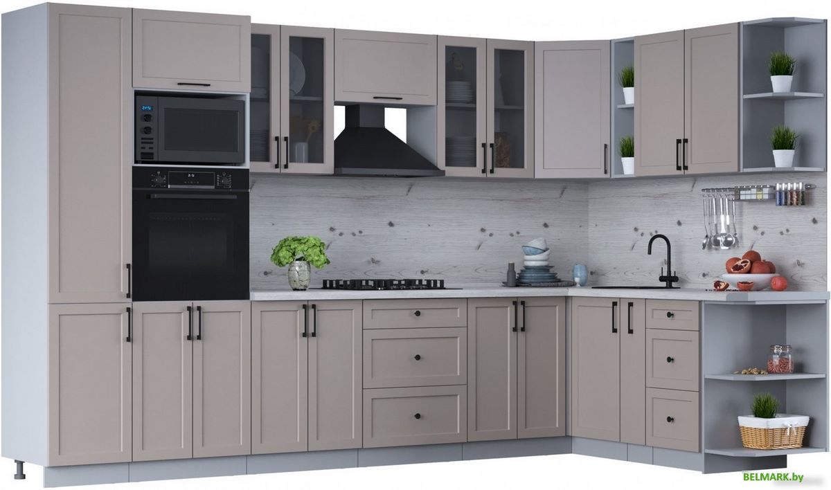Готовая кухня Интерлиния Тренд 1.88x3.4 ВТ правая (луна/луна/бискайская сосна) - фото