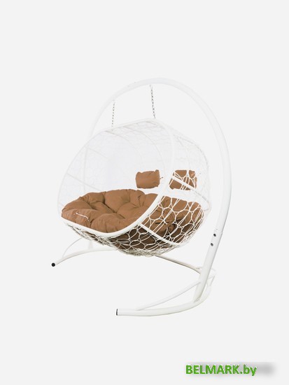 Подвесной диван M-Group Лежебока 11180101 (с белым ротангом/бежевая подушка) - фото2