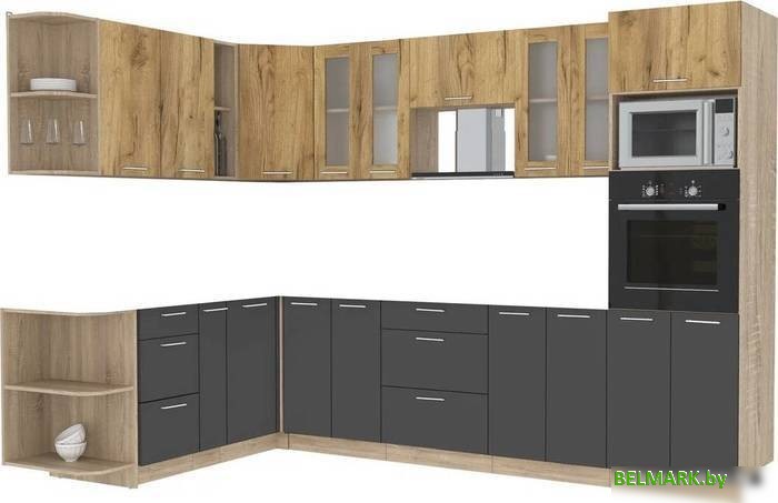 Готовая кухня Интерлиния Мила 1.88x3.0 левая без столешницы (дуб золотой/антрацит) - фото