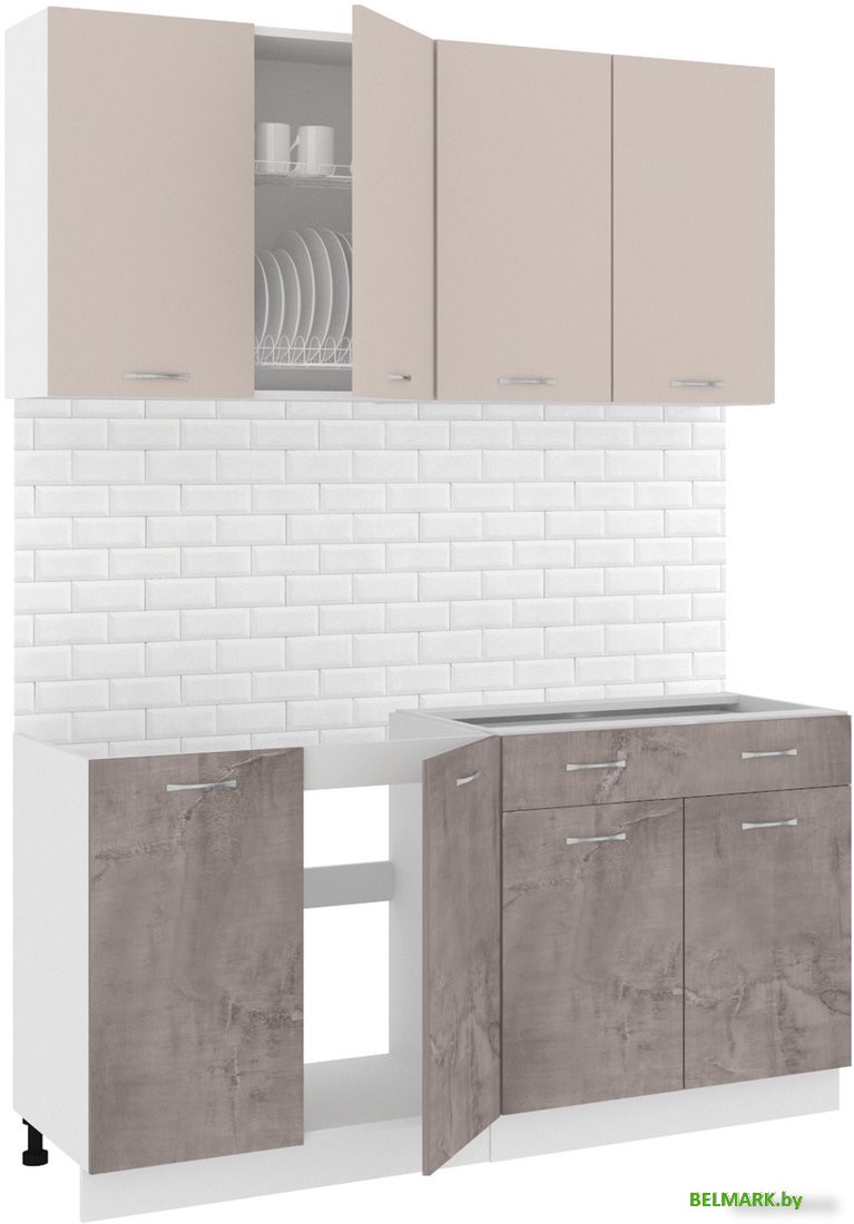 Готовая кухня Кортекс-мебель Корнелия Лира-лайт 1.6м без столешницы (капучино/оникс) - фото
