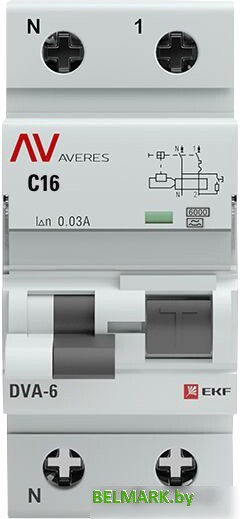 Дифференциальный автомат EKF Averes DVA-6 2P 16А 30мА (C) 6кА тип A rcbo6-1pn-16C-30-a-av - фото2