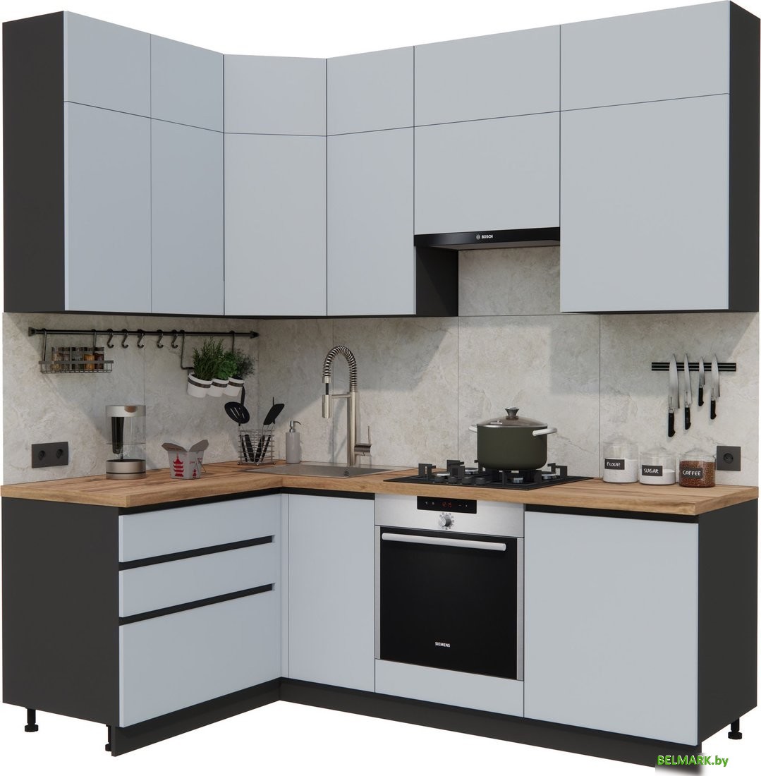 Готовая кухня ВерсоМебель Эко Премиум 1.4x2.2 левая (сумеречный голубой/ст. дуб вотан) - фото