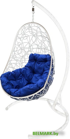 Подвесное кресло M-Group Овал 11140110 (белый ротанг/синяя подушка) - фото