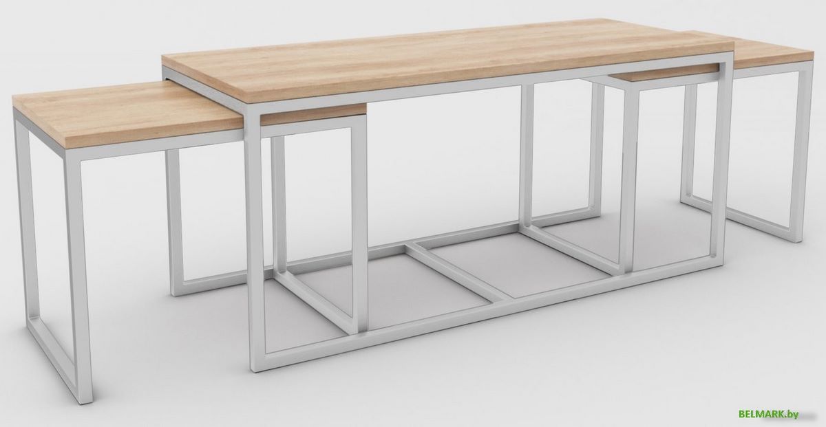 Журнальный столик Hype Mebel Трио 40x100-200 (белый/дуб галифакс натуральный) - фото