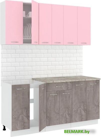 Готовая кухня Кортекс-мебель Корнелия Лира-лайт 1.7м (розовый/оникс/марсель) - фото