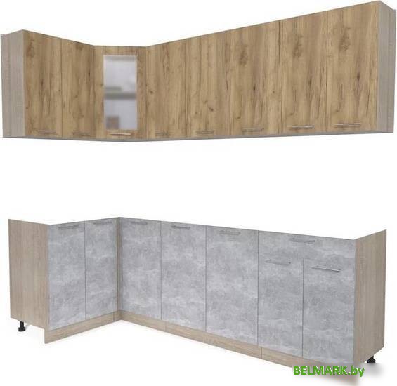 Готовая кухня Интерлиния Мила 12x24 без столешницы (дуб золотой/бетон) - фото