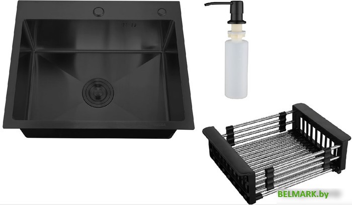 Кухонная мойка РМС MR-5843BL (с корзиной и дозатором) - фото