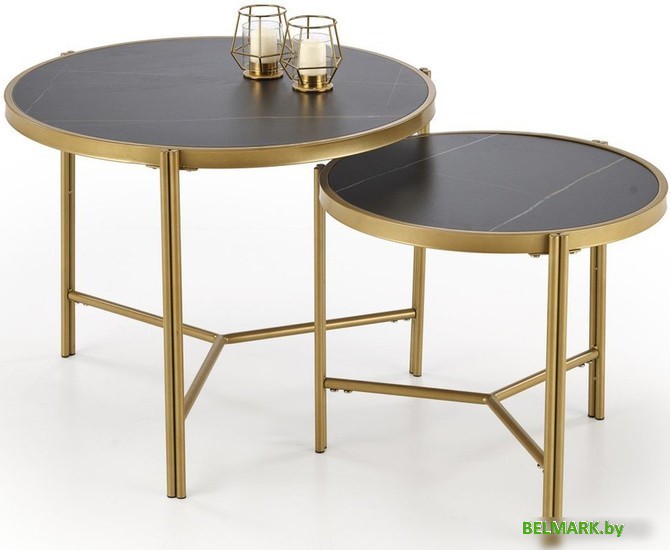 Журнальный столик Halmar Fatima 2 стола (черный мрамор/золотой) - фото