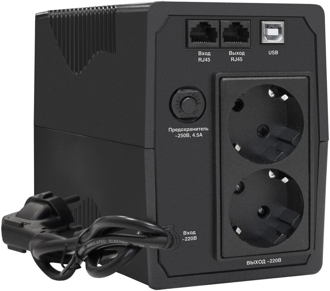 Источник бесперебойного питания ExeGate Power Back BNB-1000.LED.AVR.2SH.RJ.USB - фото2