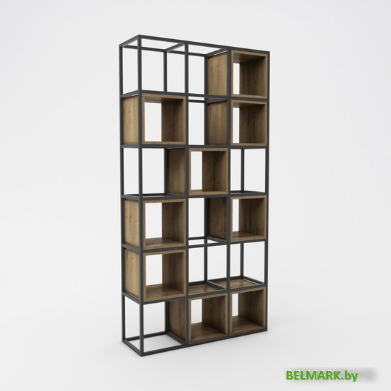 Стеллаж Hype Mebel Грос 105x210 (черный/дуб галифакс олово) - фото