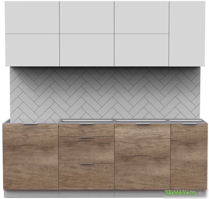 Готовая кухня Интермебель Микс Топ-37 2.2м без столешницы (белый премиум/дуб каньон) - фото