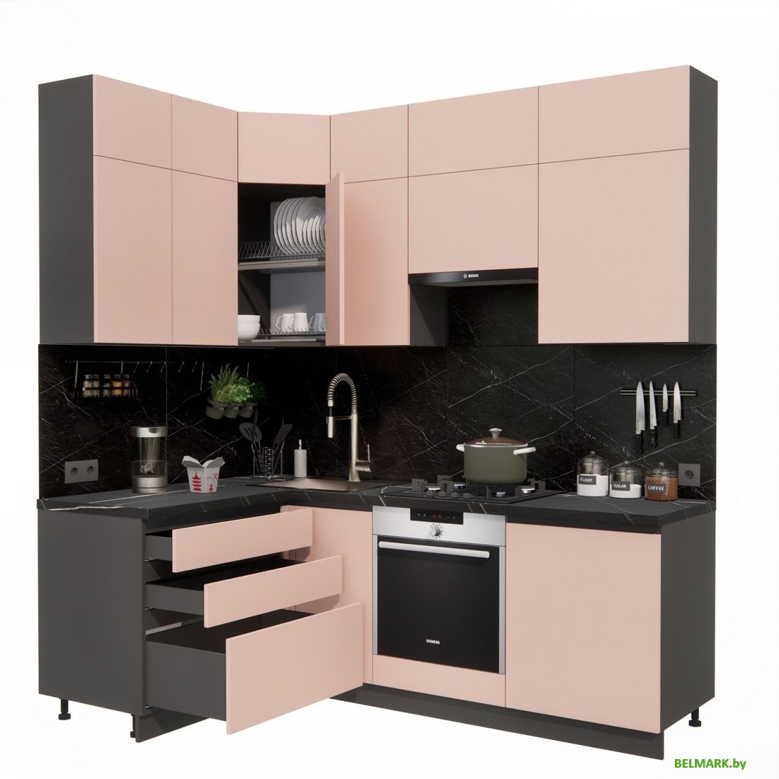 Готовая кухня ВерсоМебель Эко Премиум 1.4x2.2 левая (пудровый/ст. тунис) - фото2