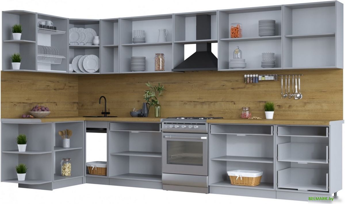 Готовая кухня Интерлиния Тренд 1.5x3.7 левая (луна/луна/бискайская сосна) - фото2