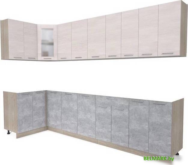 Готовая кухня Интерлиния Мила 12x30 без столешницы (вудлайн кремовый/бетон) - фото