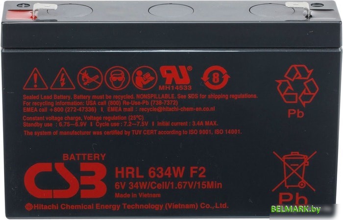 Аккумулятор для ИБП CSB Battery HRL634W F2 (6В/9 А·ч) - фото