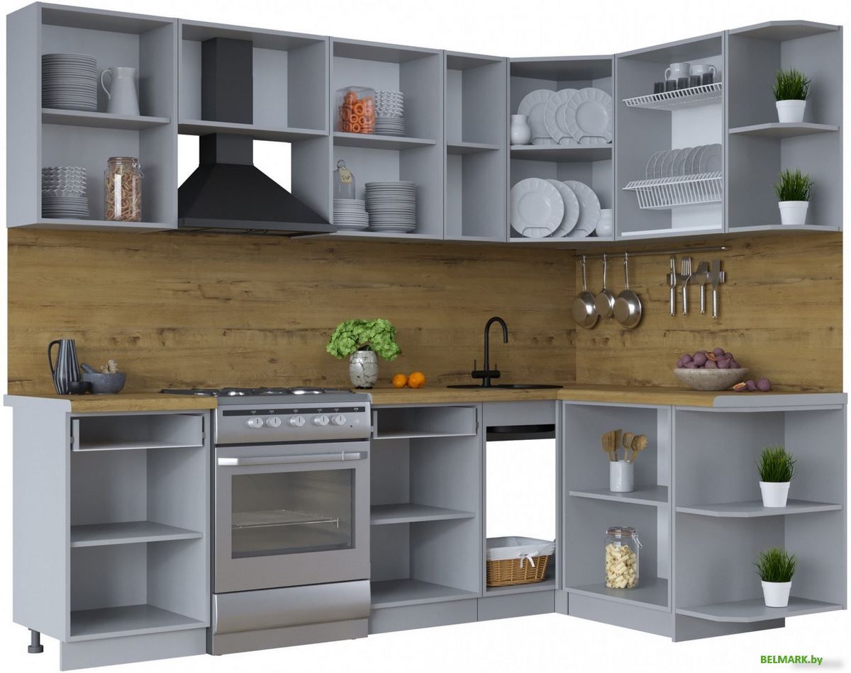 Готовая кухня Интерлиния Тренд 1.5x2.5 правая (луна/луна/бискайская сосна) - фото2