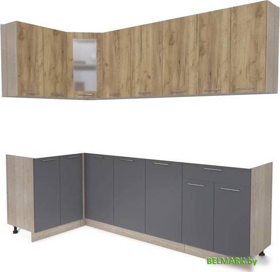 Готовая кухня Интерлиния Мила 12x24 без столешницы (дуб золотой/антрацит) - фото