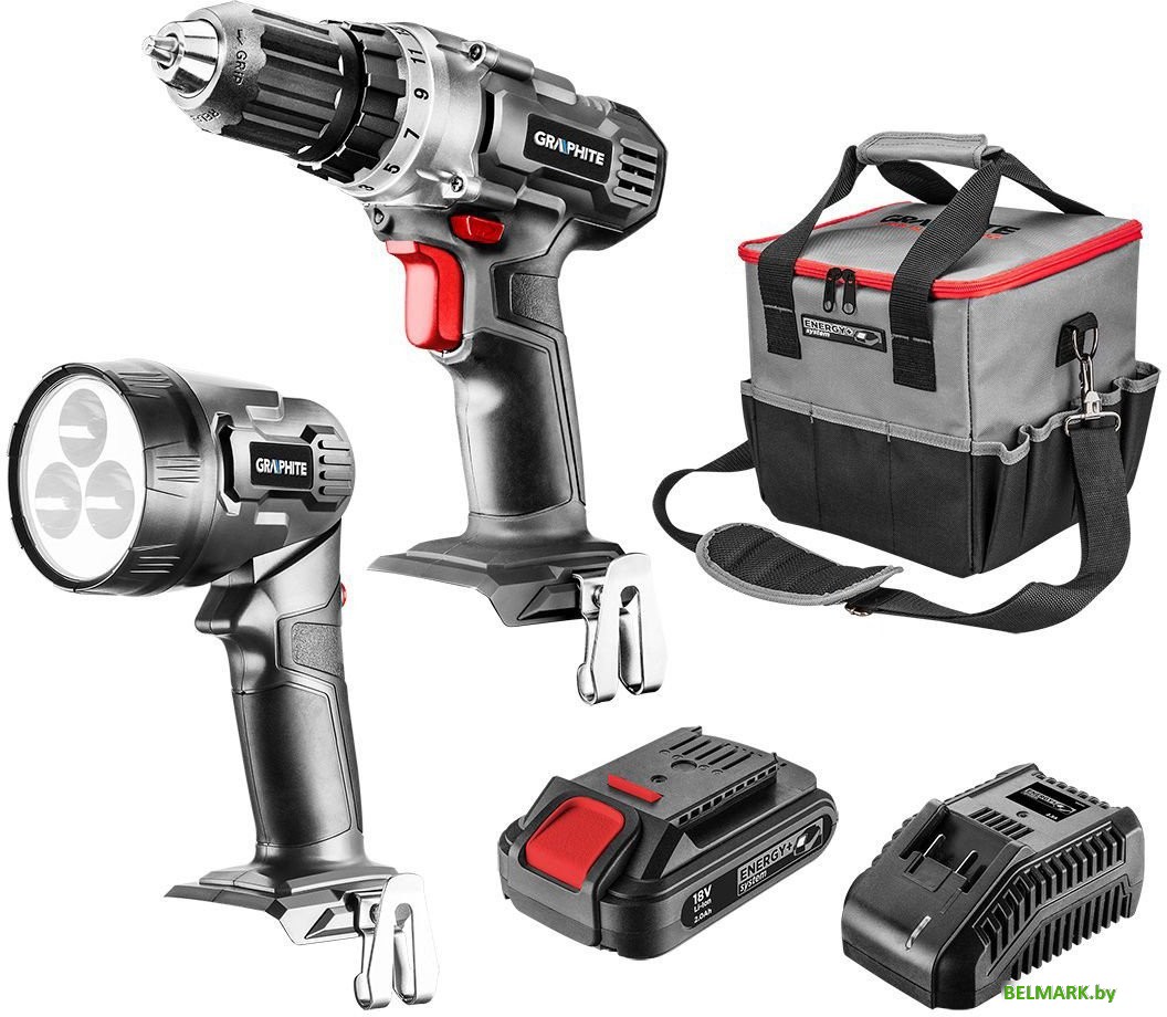 GRAPHITE 58G016 (шуруповерт, фонарь, 1 АКБ, сумка) - фото